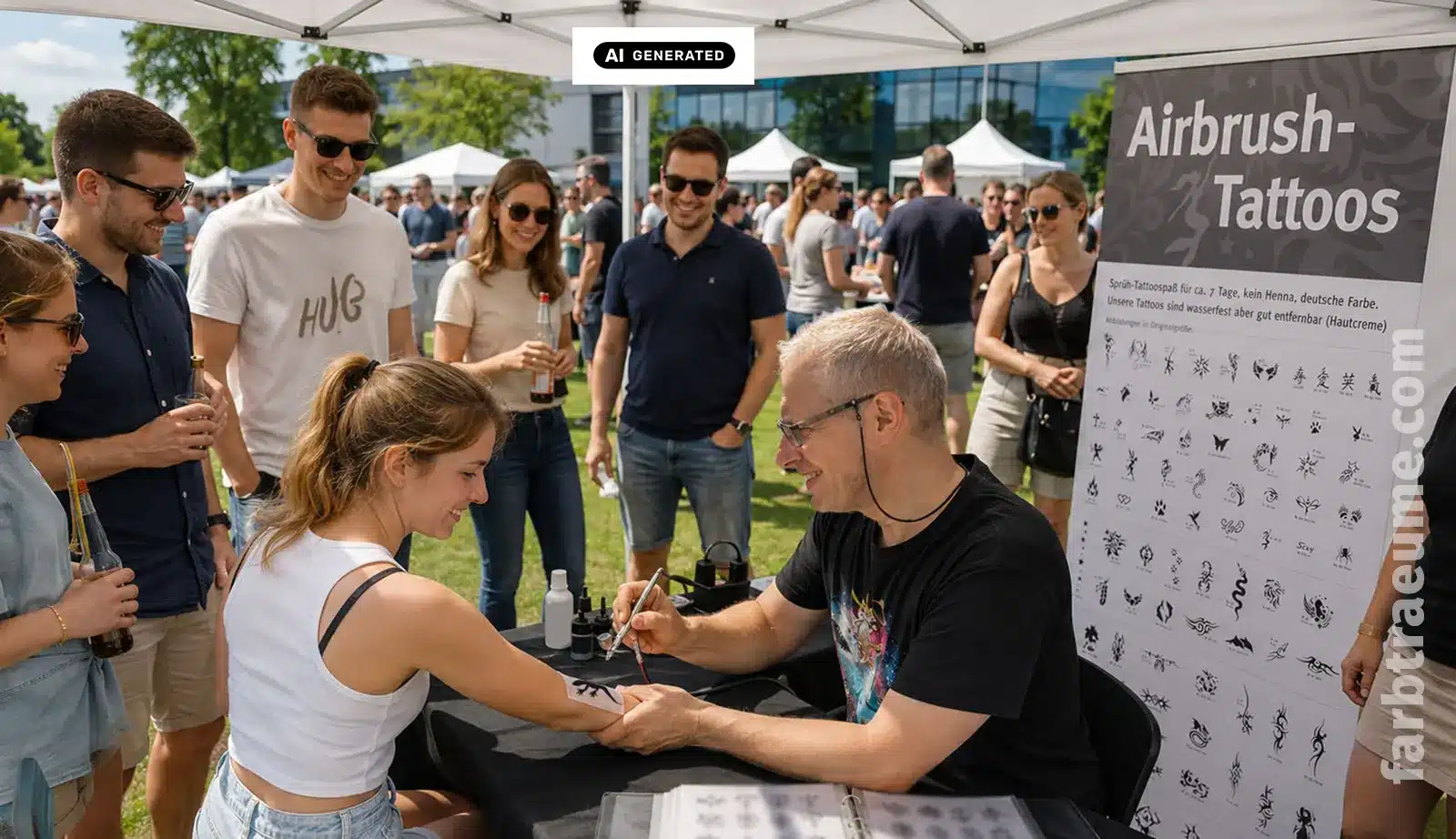 airbrush-tattoos auf dem firmenfest